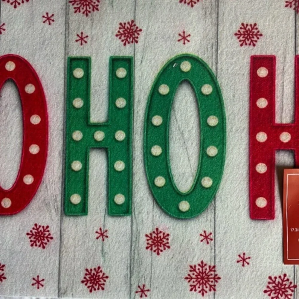 Peppermint & Pine Christmas Rug Door Mat Accent Non Skid  HO HO HO 17.3 X 29.9